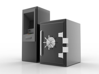 3d illustration Bank Cash ATM Machine with locker