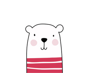 Bear in a scarf on the background of the night sky with snowflakes