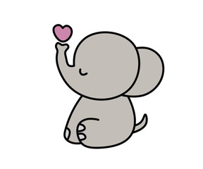 Cute elephant with balloon hand drawn vector illustration. Can be used for t-shirt print, kids wear fashion design, baby shower invitation card.