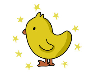 spring, easter, yellow chicken in watercolor, children's illustration