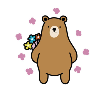 bear holding an armful of flowers, tulips, pink flowers, happy bear, for you, flowers for girls, spring, spring flowers, summer