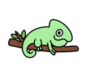 Cute chameleon sitting on a branch children's illustration