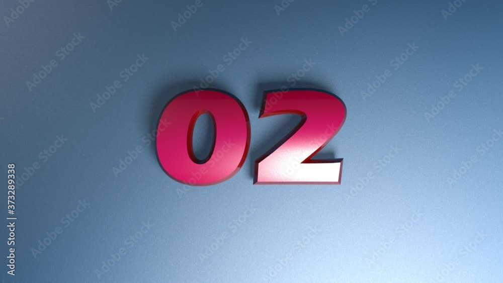 Poster the write 02 in red metallic digits, on blue shiny background - with two horizontal bars passing fro