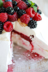 Pavlova cake. Dessert for breakfast. High quality photo.