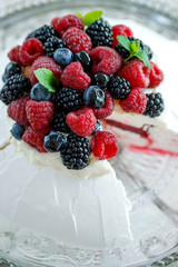 Pavlova cake. Dessert for breakfast. High quality photo.