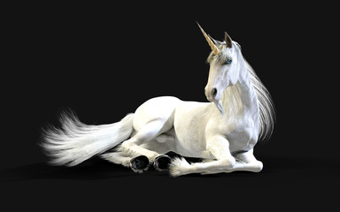 3d Illustration Mythical White Unicorn Posing Isolate on Dark Background with Clipping Path. © mrjo_7
