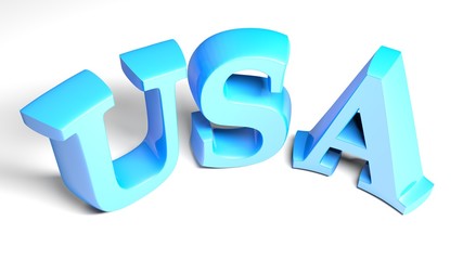 USA blue write on white background - 3D illustration