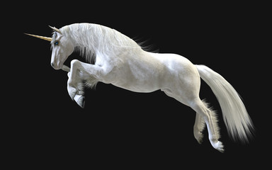 3d Illustration Mythical White Unicorn Posing Isolate on Dark Background with Clipping Path.