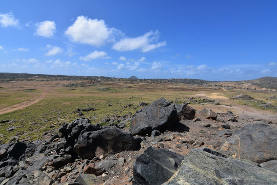 Rock Formations and Arid Dry Aruban Landscape