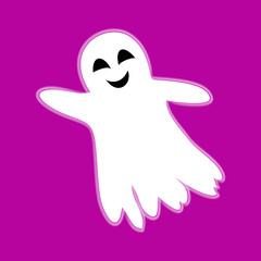 Flat illustration of flying smiling ghost. Element design Halloween