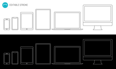 ラインアイコンのデジタルデバイスセット（大）