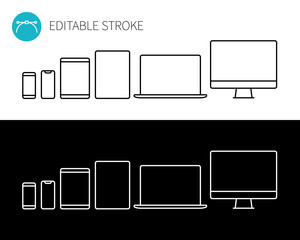 ラインアイコンのデジタルデバイスセット（小）
