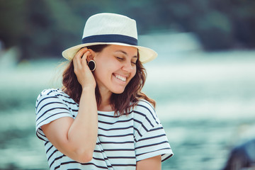 woman portrait in white fedora hat