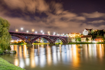 Naklejka premium Main city bridge over the Drava river, Maribor, Stajerska region, Slovenia