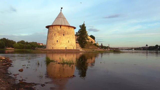 Sunny July evening at the Pskov Kremlin. Russia