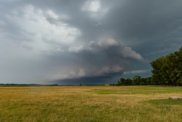 Wall cloud of a supercell thunderstorm over the Pannonian Plains, central Europe