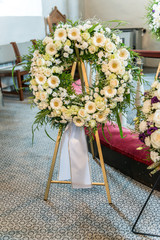 Sympathy Wreath at a funeral in a church.