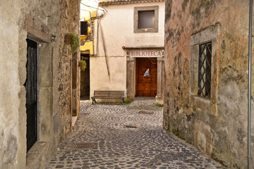 Fototapeta na wymiar A narrow street among the old houses of Giuliano di Roma, a rural village in the Lazio region.