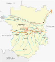 Detailed vector road map of Chechen Republic, Russia