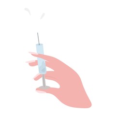Graceful hand holds a syringe.
Vector isolated on white.