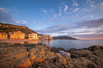 Scenic Beach of Marina Piccola at Sunset in Santa Maria di Castellabate, Cilento Coast, Campania,...
