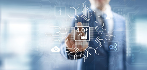 Smart industry 4.0 innovation automation technology concept on virtual screen.