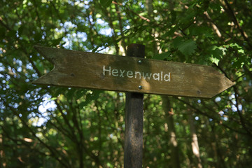 Guide post to Witch forest in Lietzow on the island Rügen. Baltic Sea - Germany