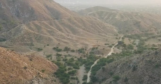 Nag Pahar Mountain Known As The Snake Mountain In Pushkar, Rajasthan India. - Aerial Shot