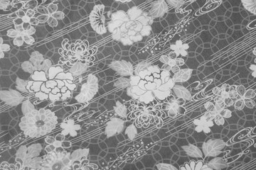菊の和柄の布の背景（モノクロ）