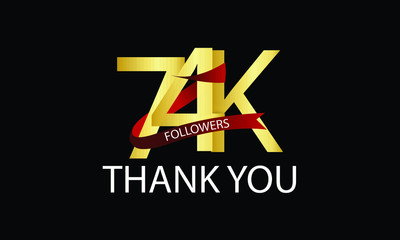 74K, 74.000 Followers Thank You anniversary Red logo with Tosca ribbon. For Social Medias - Vector