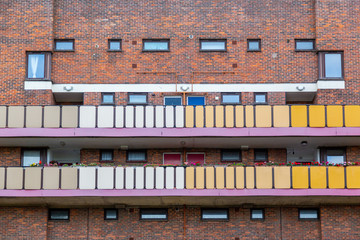 A balconies on the exterior of typical social housing in the UK or council flats, Estella Road Portsmouth
