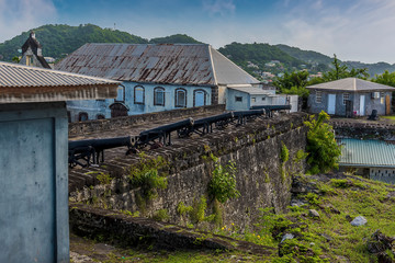 Fototapeta na wymiar A view along the defenses of Fort St George above the town in Grenada