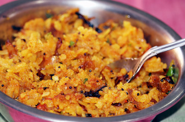 indian breakfast tasty food poha paddy food in a plate