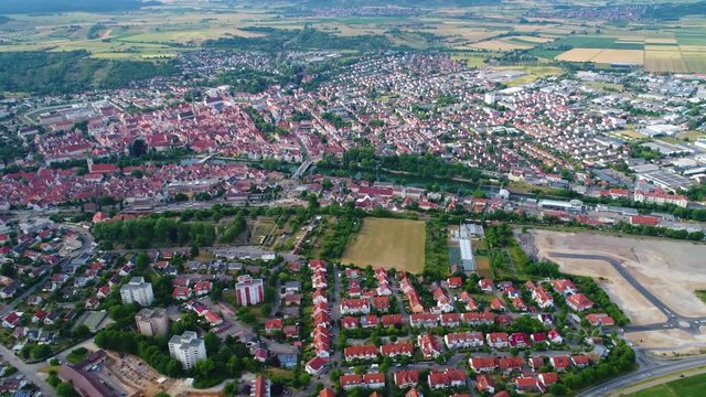 Aerial view Rottenburg am Neckar, Germany.