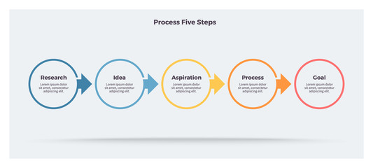 Business infographics. Timeline with 5 steps, options, circles. Vector template.