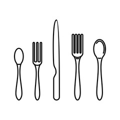 LINEAR DRAWING OF A SET OF CUTLERY ON A WHITE BACKGROUND