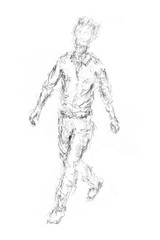 Fototapeta na wymiar A man walking. traditional drawing quick sketch of male