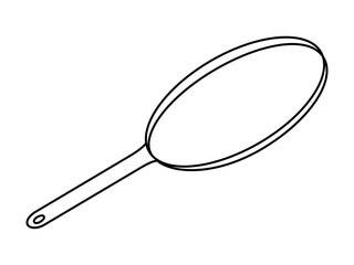 LINEAR DRAWING OF A FRYING PAN ON A WHITE BACKGROUND