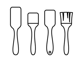 LINEAR DRAWING OF A SET OF KITCHEN SPADES AND BRUSHES ON A WHITE BACKGROUND