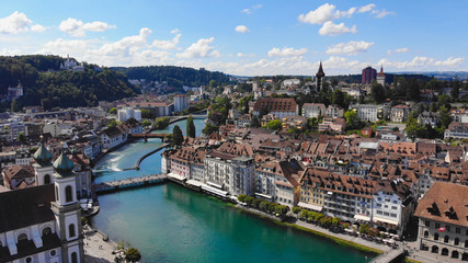 Fototapeta na wymiar City Center of Lucerne Switzerland - view from above - travel photography