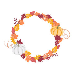 Naklejka premium Pumpkin Wreath Decorative Element, Fall Autumn Leaves Round Frame for Cards, Tags, Invitations