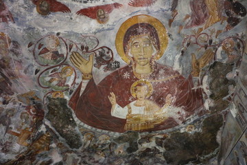 Old wall drawings inside Sumela Monastery / Trabzon-Macka TURKEY- ,July  2020.