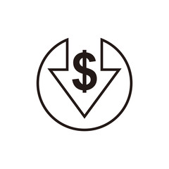Cost reduction icon. dollar down icon vector