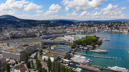Obraz premium City of Lucerne Switzerland and Lake Lucerne - aerial view - travel photography