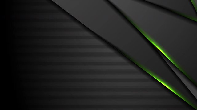 Abstract black stripes with green neon glowing light technology motion design. Seamless looping. Video animation Ultra HD 4K 3840x2160