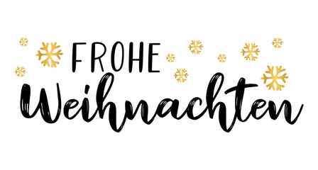 Handgeschriebene Phrase Frohe Weihnachten als Logo. Lettering für Poster, Postkarte, Einladung, Flyer, Web Banner, Ad	