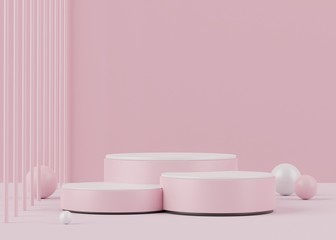 3d rendering of pink coral minimal displays podium or pedestal for mock up and products presentation
