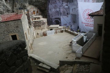 SUMELA MONASTERY, TURKEY- ,July  2020. Inside view of the main church of Sumela monastery, which in fact is a "cavechurch". Trabzon Province, Black Sea region, Turkey