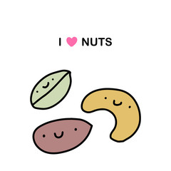 I love nuts hand drawn vector illustration in cartoon comic style food smiling vegan snack