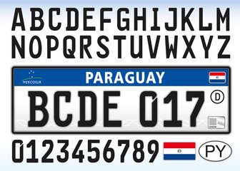 Paraguay modern car license plate, south american country, vector illustration